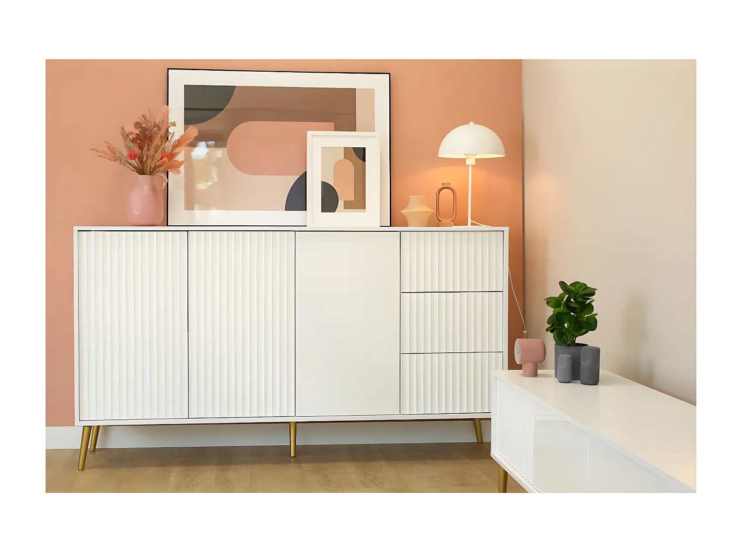 Buffet bas BARCELONA 3 Portes - 3 Tiroirs Blanc