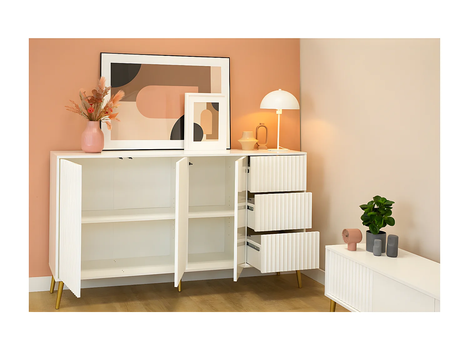 Buffet bas BARCELONA 3 Portes - 3 Tiroirs Blanc