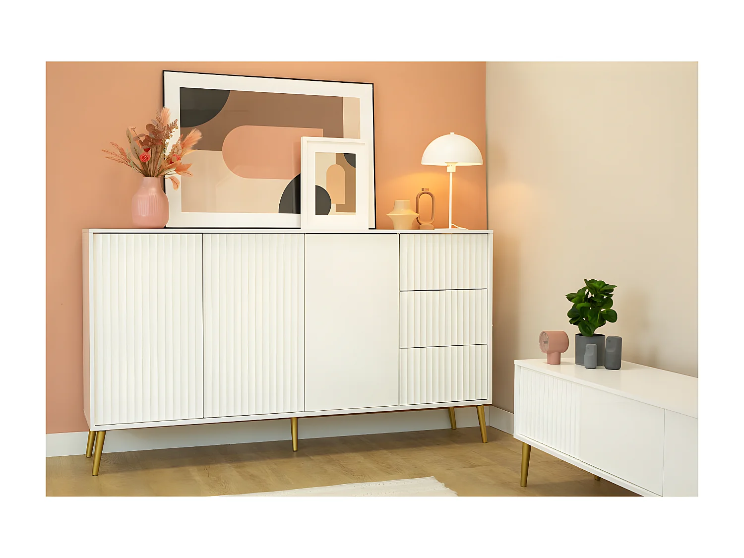 Buffet bas BARCELONA 3 Portes - 3 Tiroirs Blanc