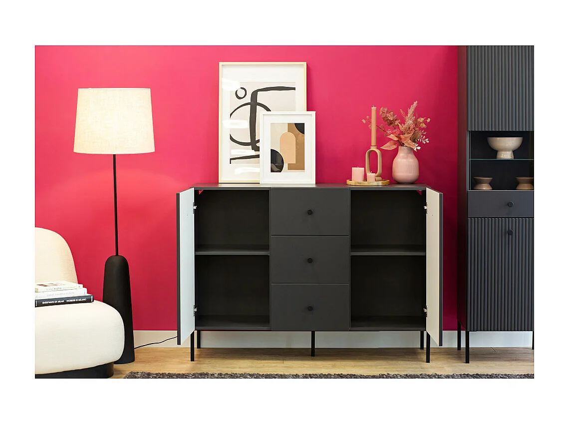 BUFFET BAS VIENA 2 Portes - 3 Tiroirs Gris