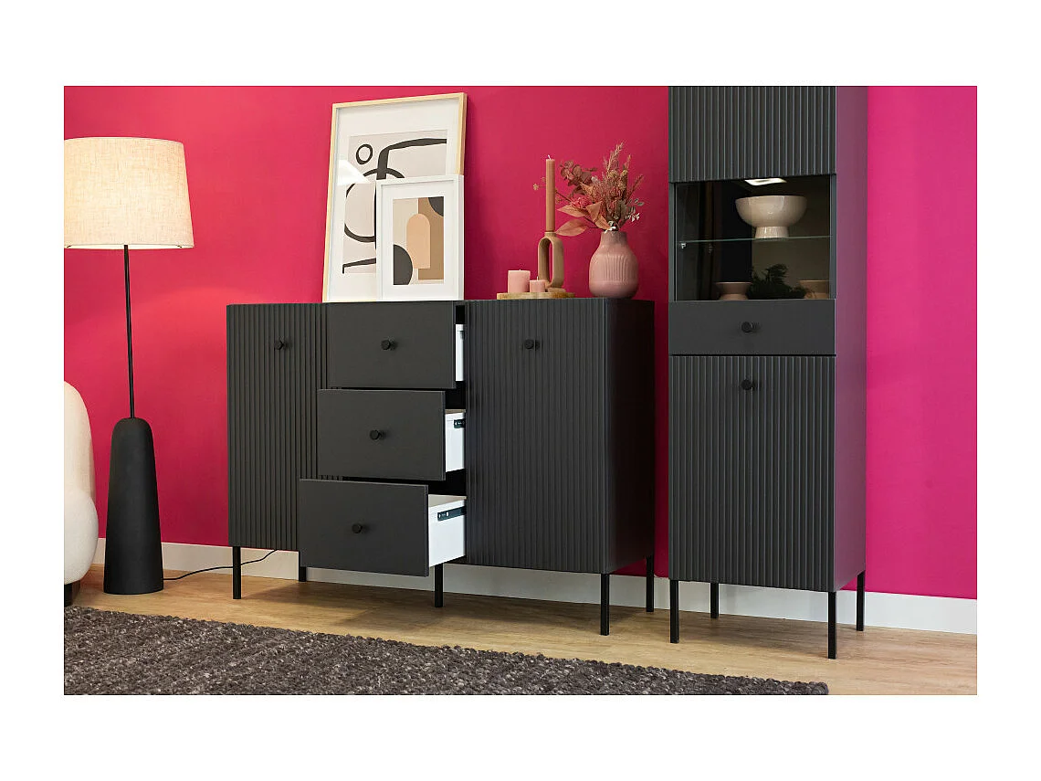 BUFFET BAS VIENA 2 Portes - 3 Tiroirs Gris