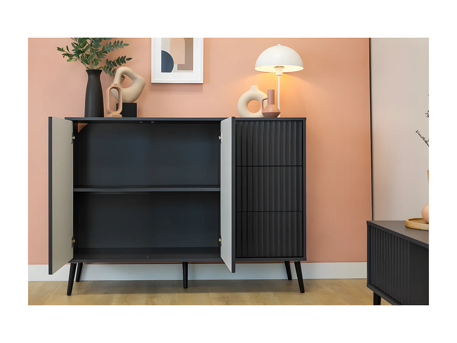 Buffet bas BARCELONA 2 Portes - 3 Tiroirs Gris