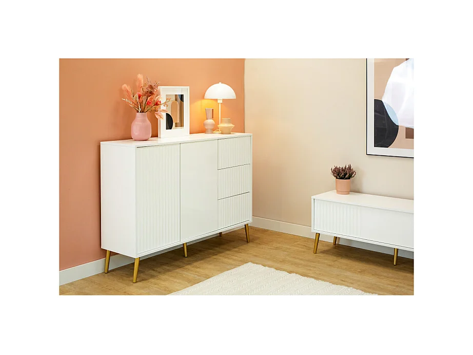 Buffet bas BARCELONA 2 Portes - 3 Tiroirs Blanc