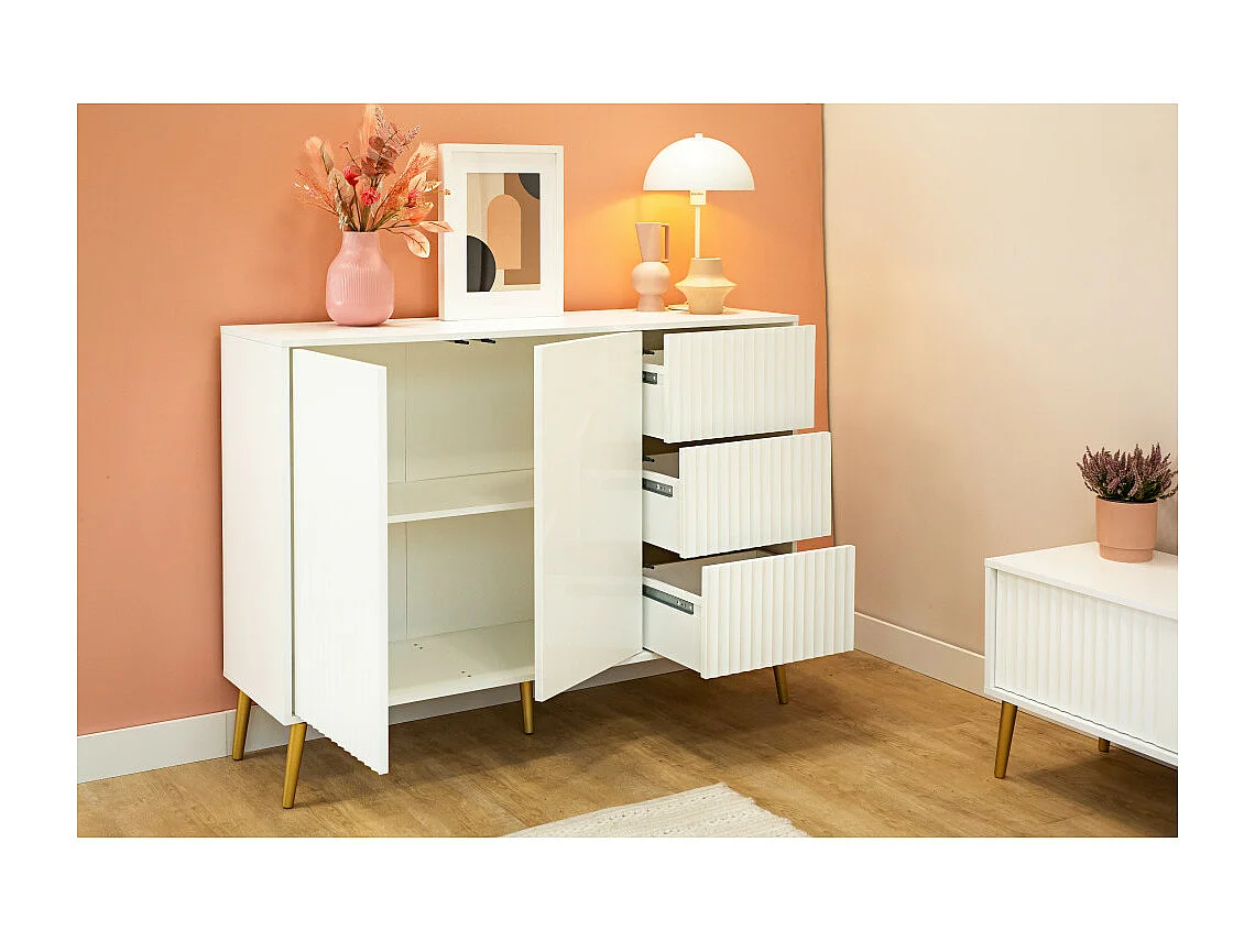 Buffet bas BARCELONA 2 Portes - 3 Tiroirs Blanc