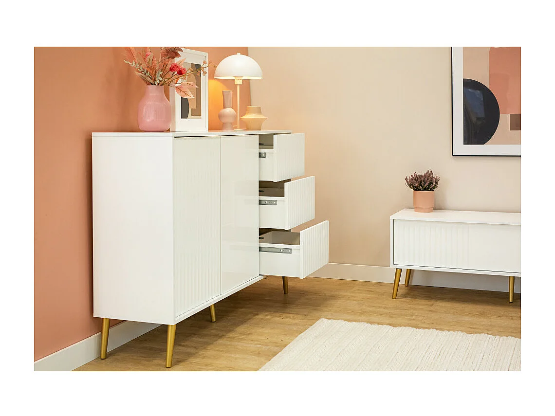 Buffet bas BARCELONA 2 Portes - 3 Tiroirs Blanc