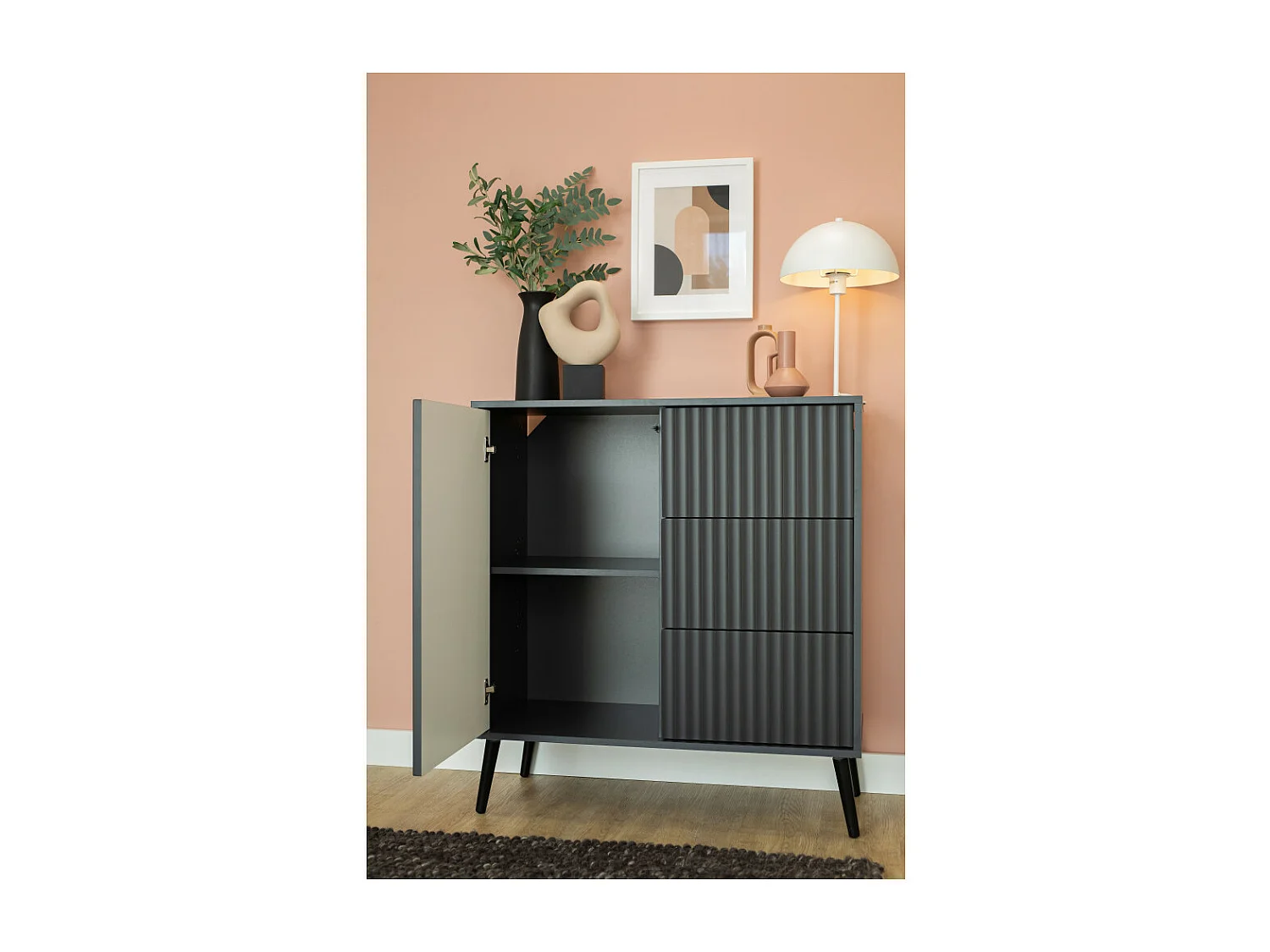 Buffet BARCELONA - 1 Porte - 3 Tiroirs Gris