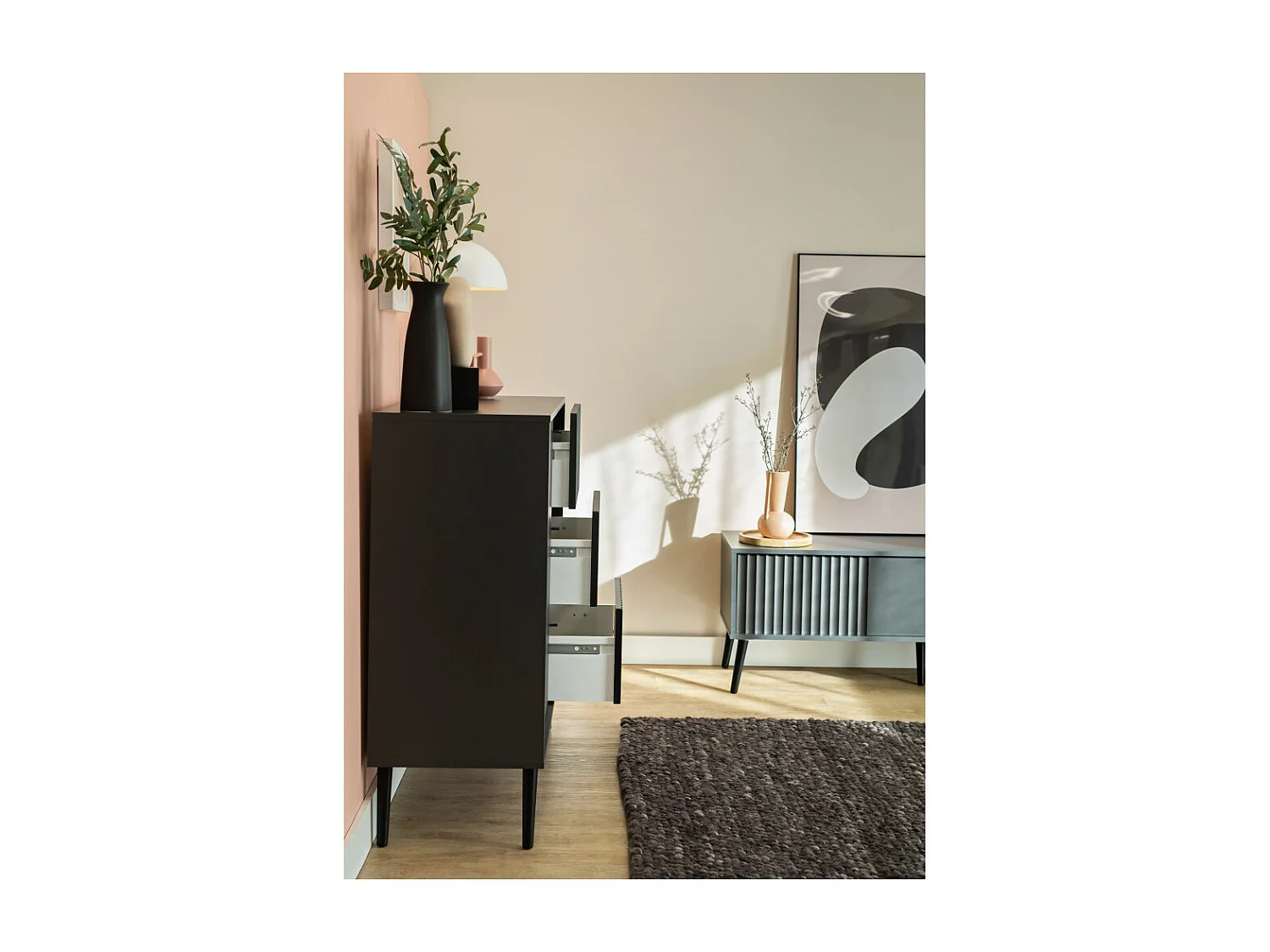 Buffet BARCELONA - 1 Porte - 3 Tiroirs Gris