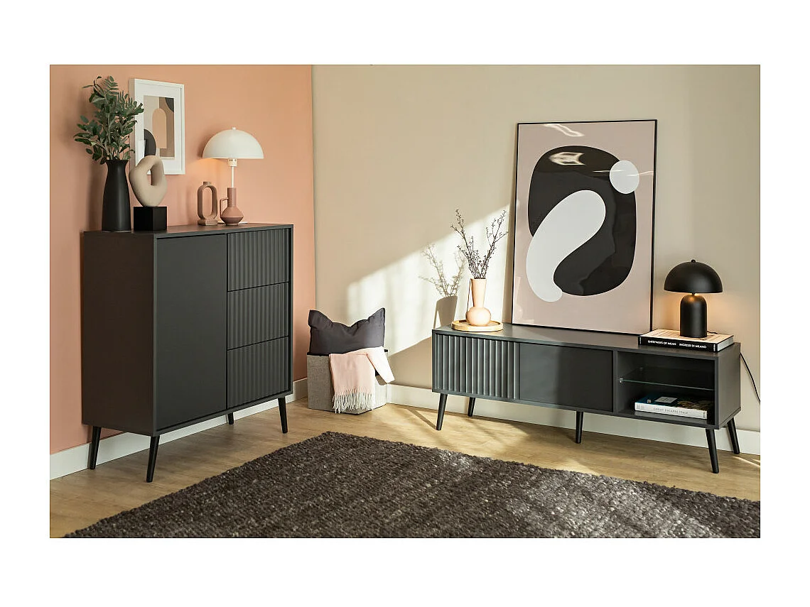 Buffet BARCELONA - 1 Porte - 3 Tiroirs Gris