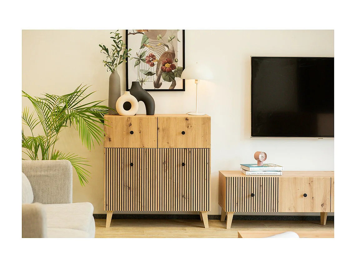 Buffet BERLIN 2 Portes - 2 Tiroirs - 90 cm Chêne