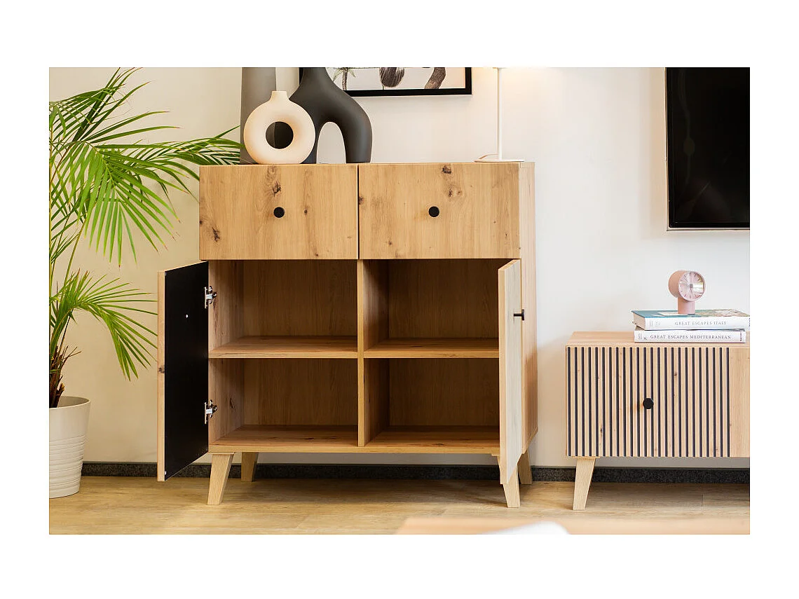 Buffet BERLIN 2 Portes - 2 Tiroirs - 90 cm Chêne