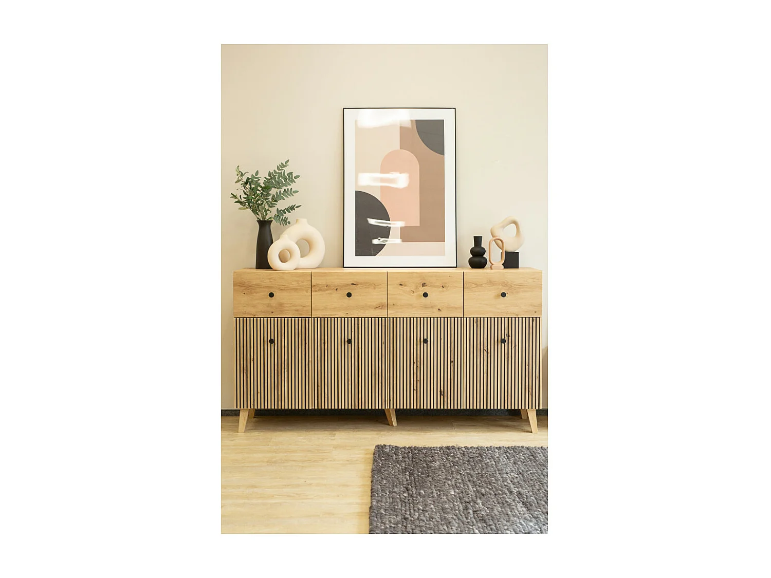 BUFFET BAS BERLIN 4 Portes - 4 Tiroirs Chêne