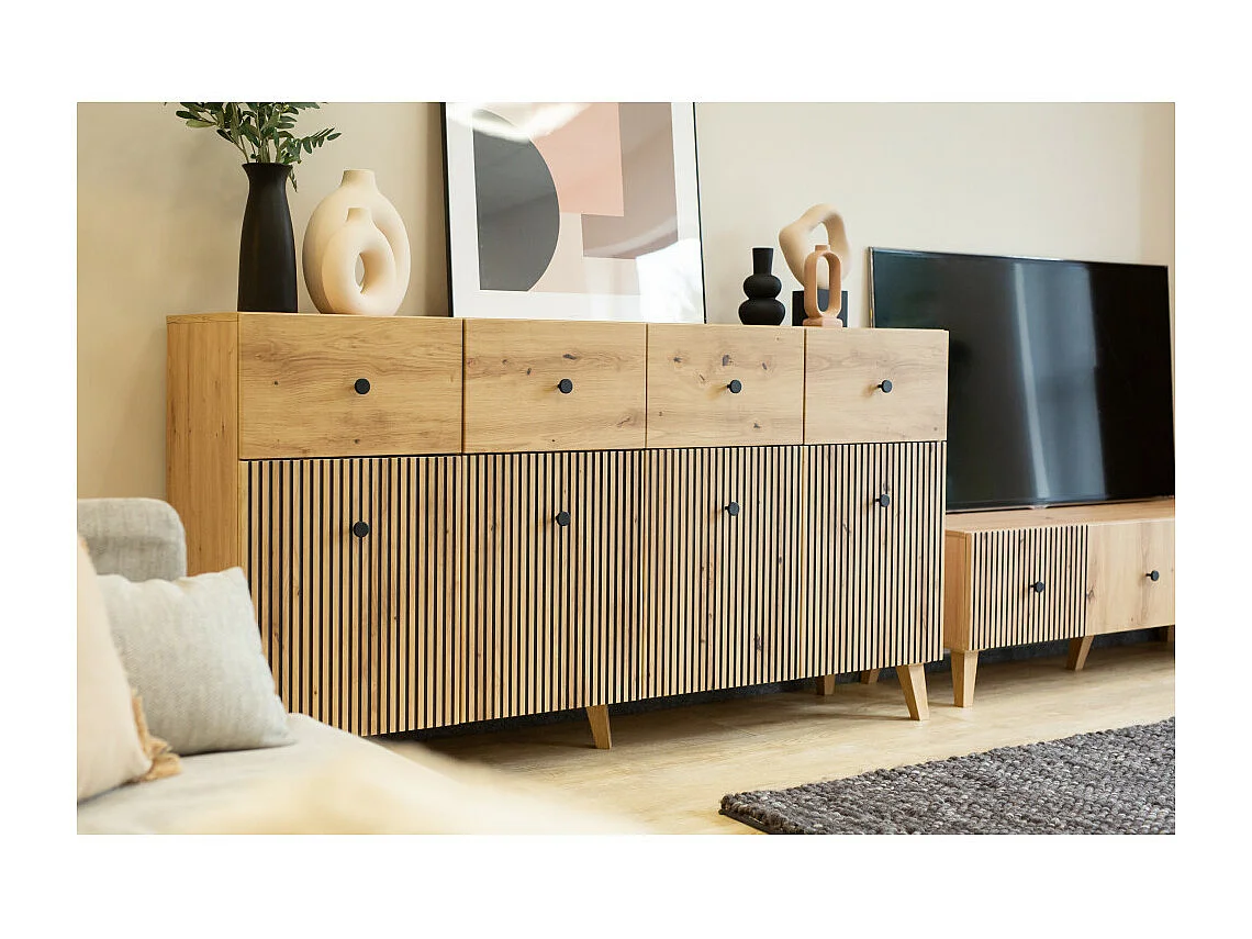 BUFFET BAS BERLIN 4 Portes - 4 Tiroirs Chêne
