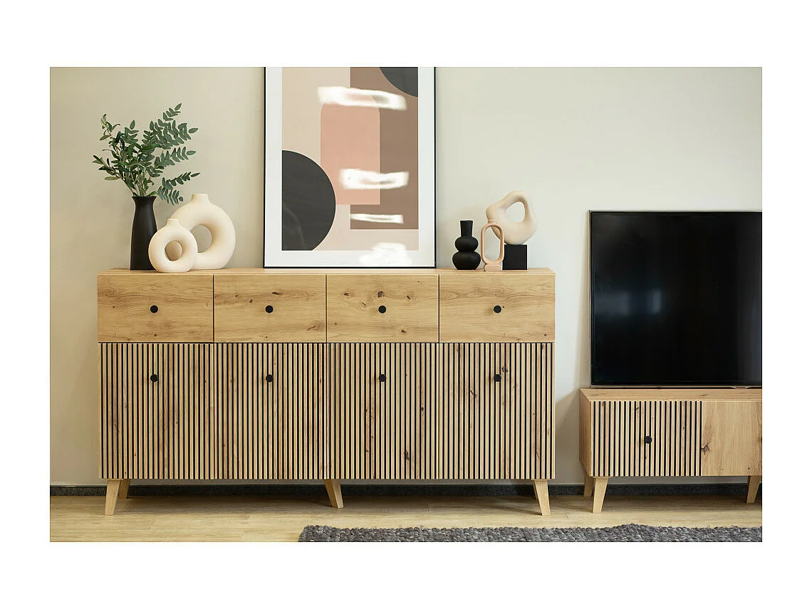 BUFFET BAS BERLIN 4 Portes - 4 Tiroirs Chêne