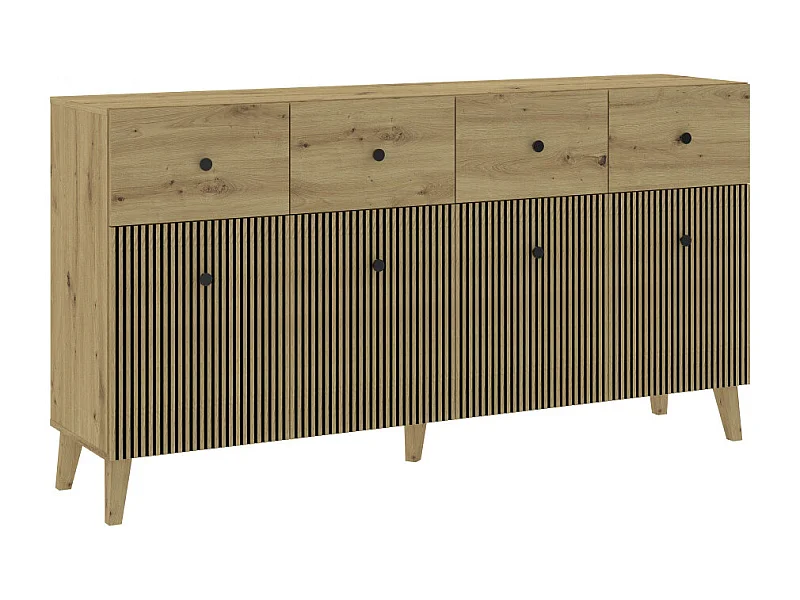BUFFET BAS BERLIN 4 Portes - 4 Tiroirs Chêne