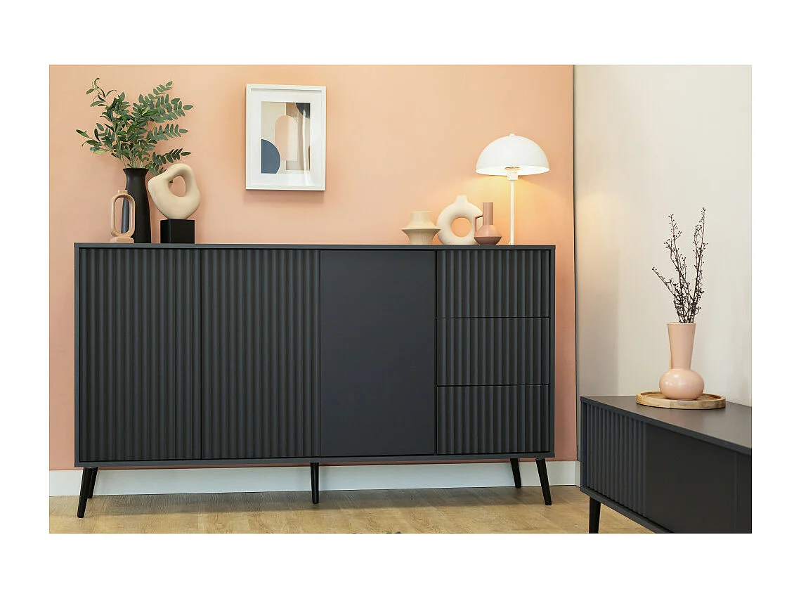 Buffet bas BARCELONA 3 Portes - 3 Tiroirs Gris