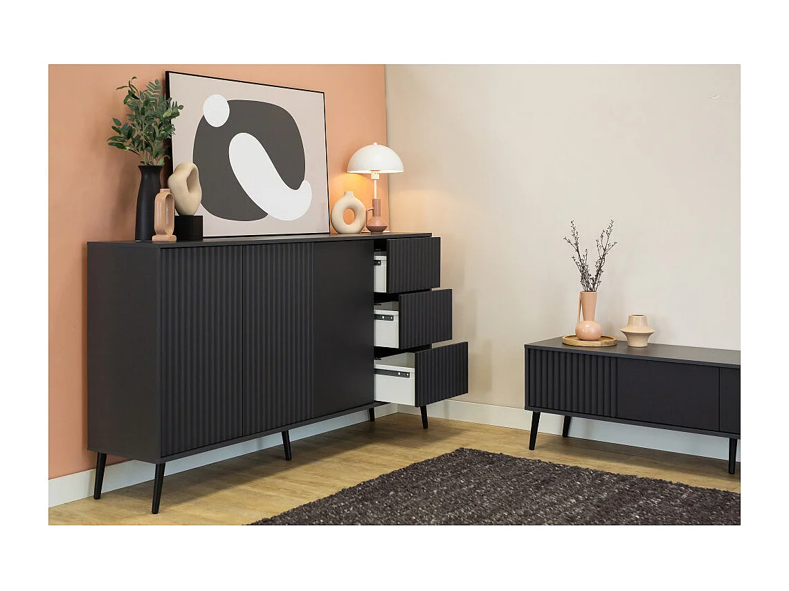 Buffet bas BARCELONA 3 Portes - 3 Tiroirs Gris