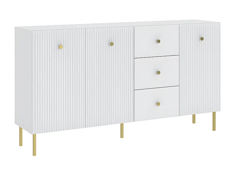 BUFFET BAS VIENA 3 Portes - 3 Tiroirs Blanc - Doré