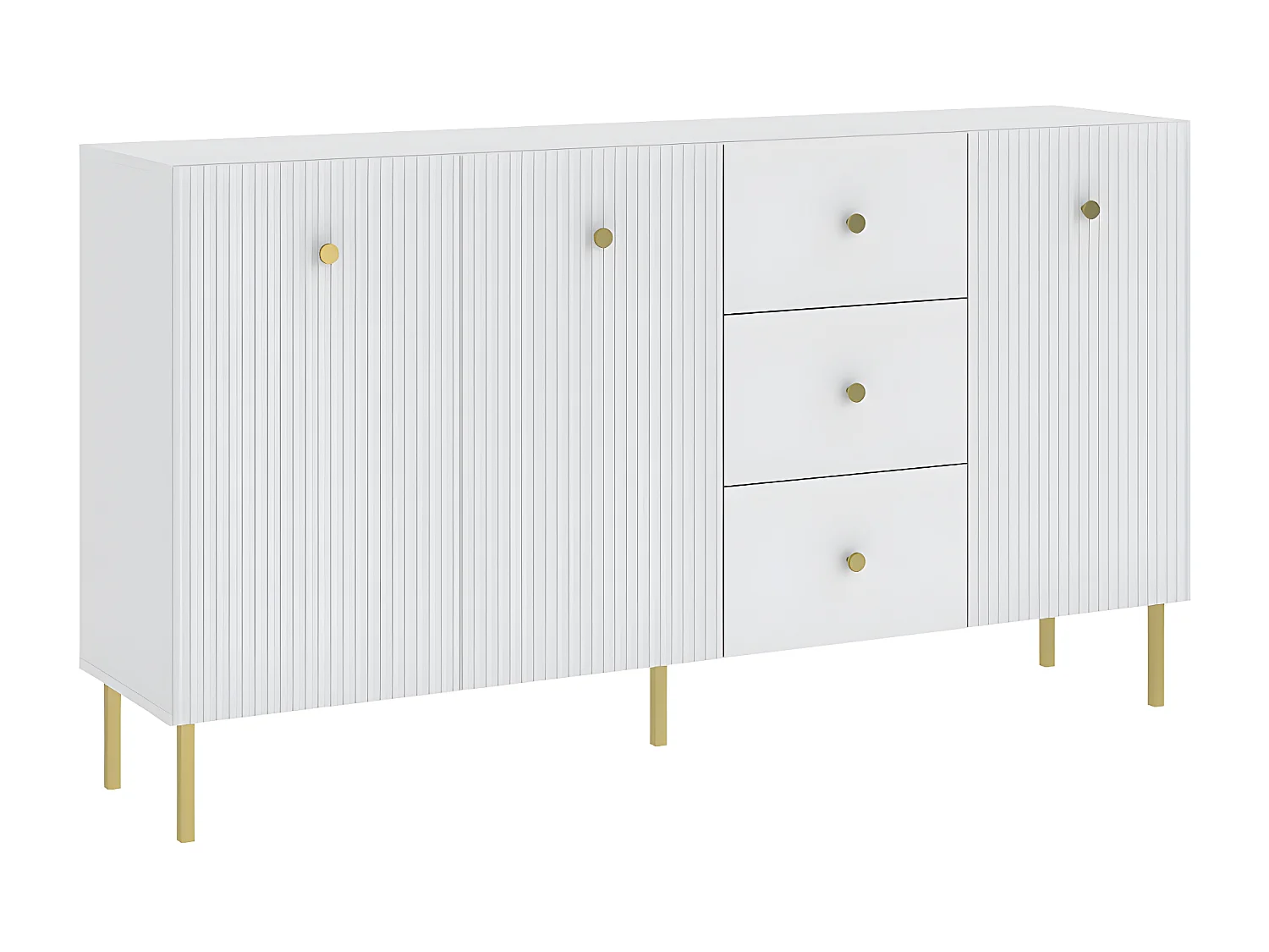 BUFFET BAS VIENA 3 Portes - 3 Tiroirs Blanc - Doré