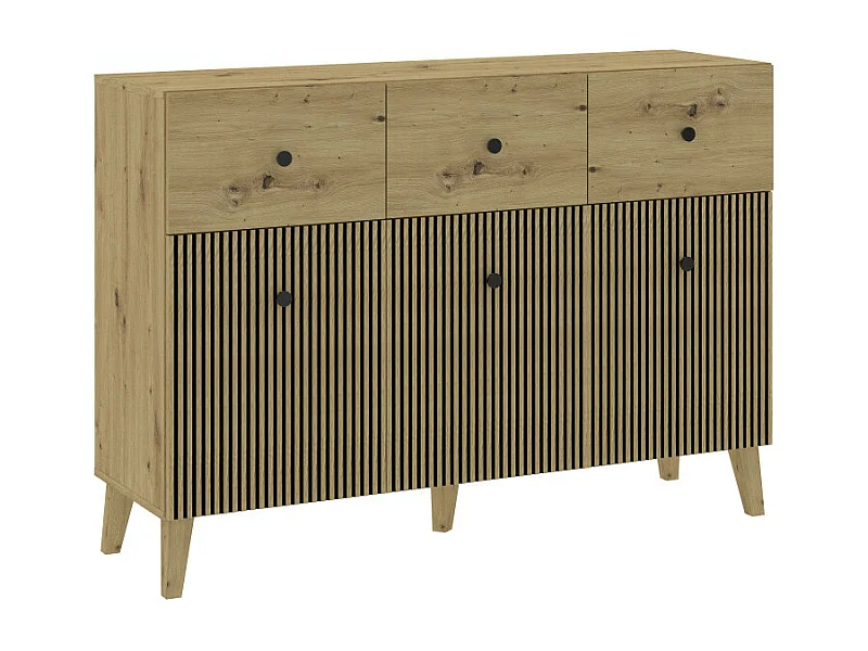 BUFFET BAS BERLIN 3 portes - 3 Tiroirs - 135 cm Chêne