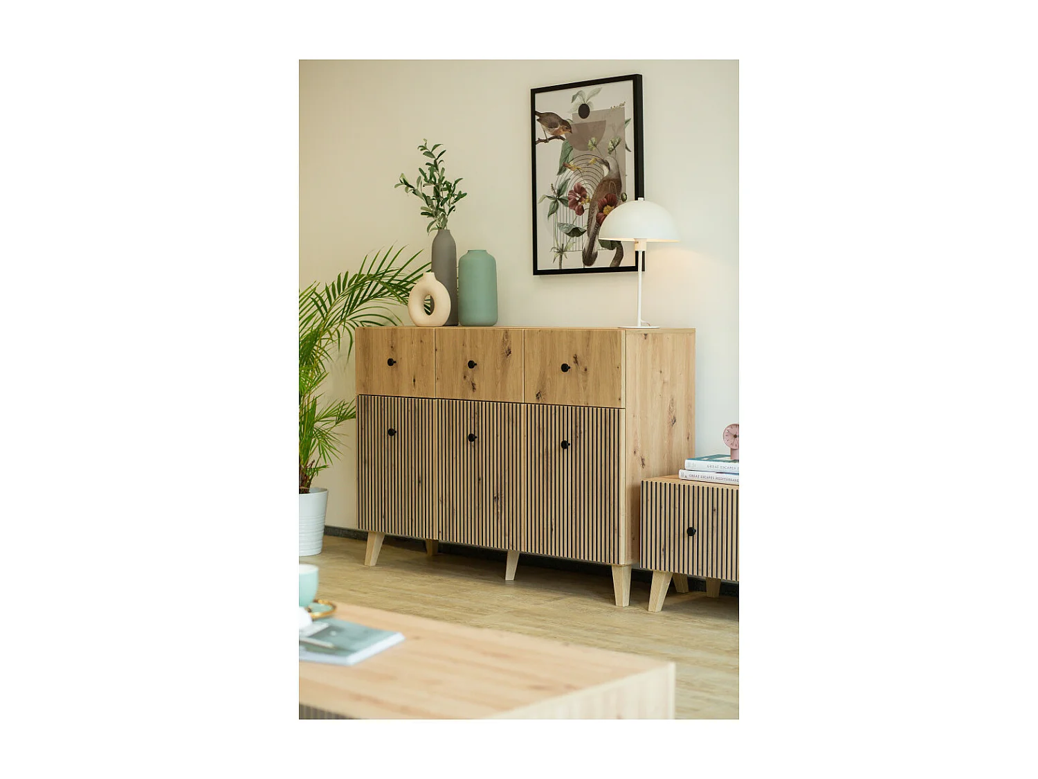 BUFFET BAS BERLIN 3 portes - 3 Tiroirs - 135 cm Chêne