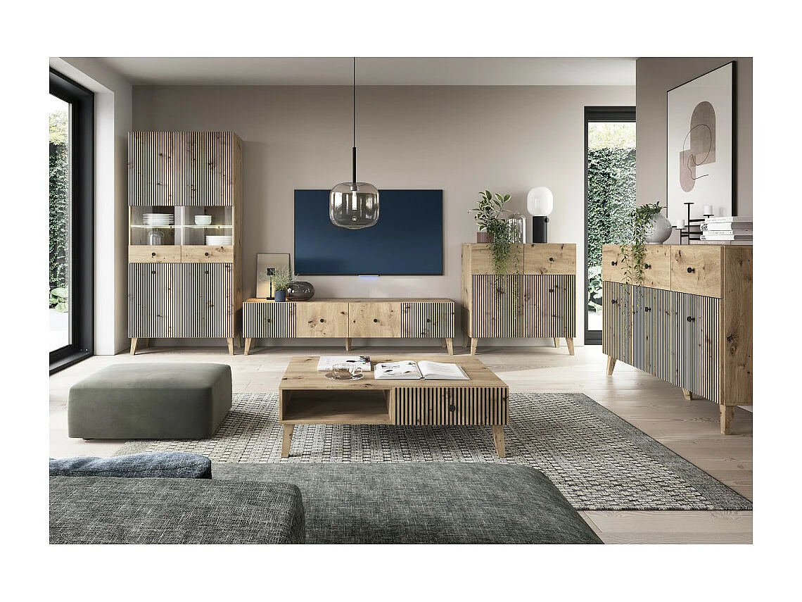 BUFFET BAS BERLIN 3 portes - 3 Tiroirs - 135 cm Chêne