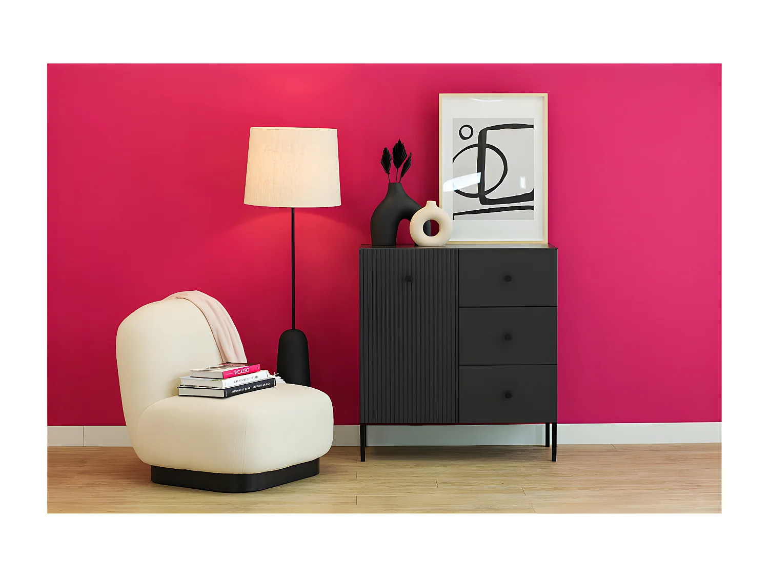 Buffet VIENA 1 Portes - 3 Tiroirs Gris