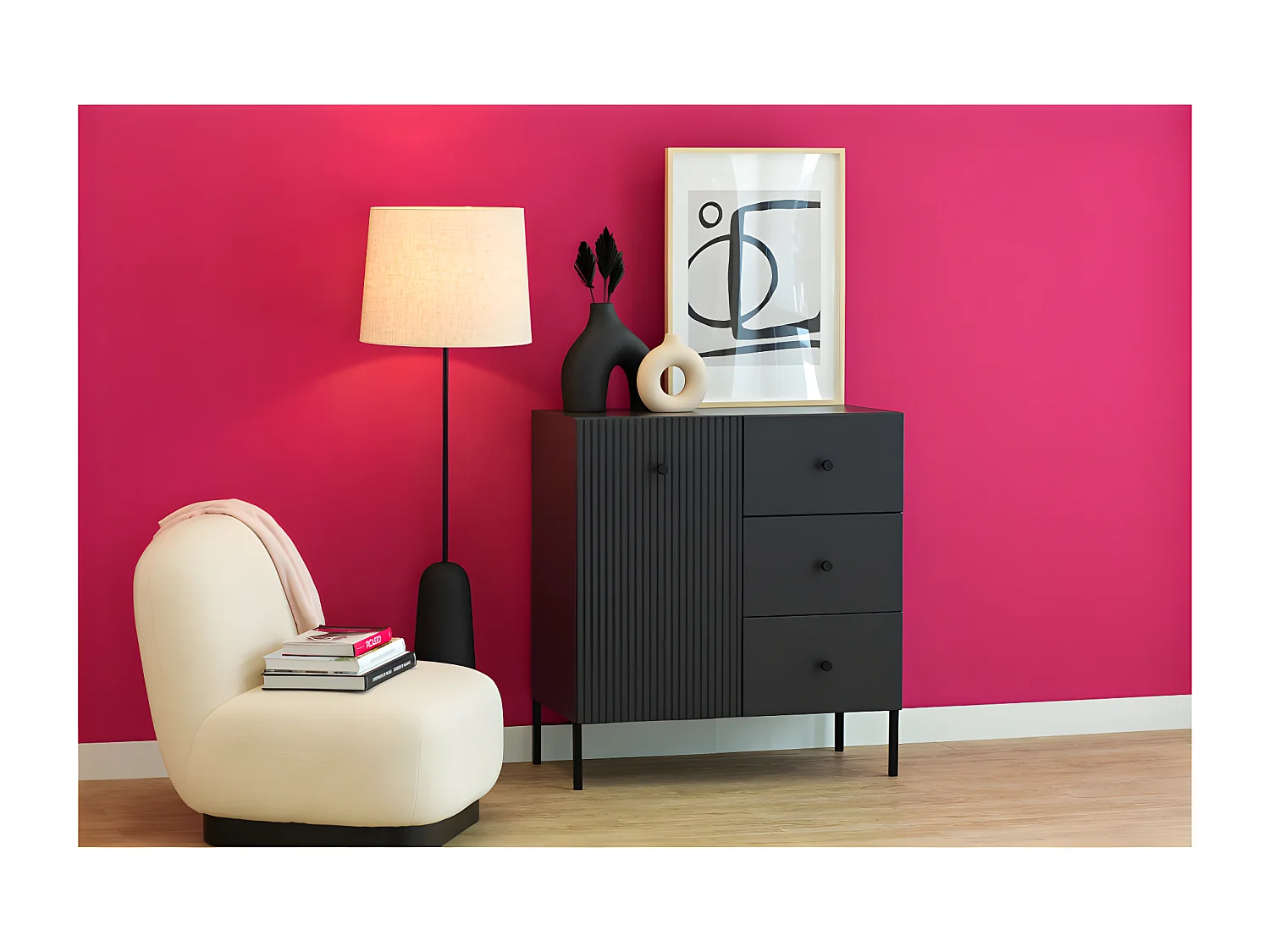 Buffet VIENA 1 Portes - 3 Tiroirs Gris