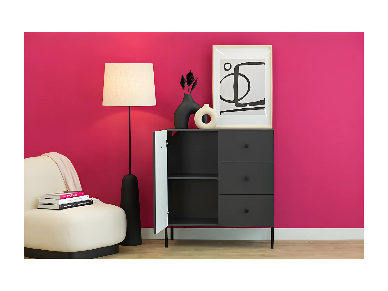 Buffet VIENA 1 Portes - 3 Tiroirs Gris