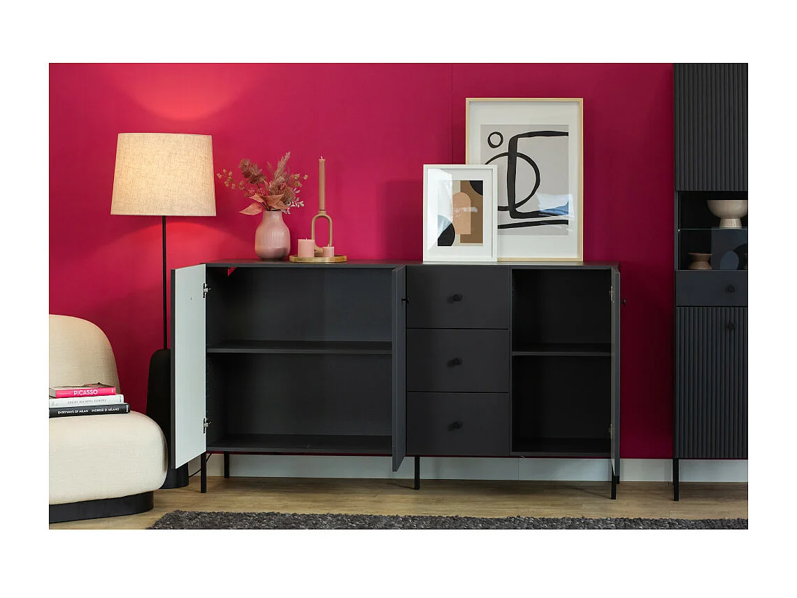 BUFFET BAS VIENA 3 Portes - 3 Tiroirs Gris