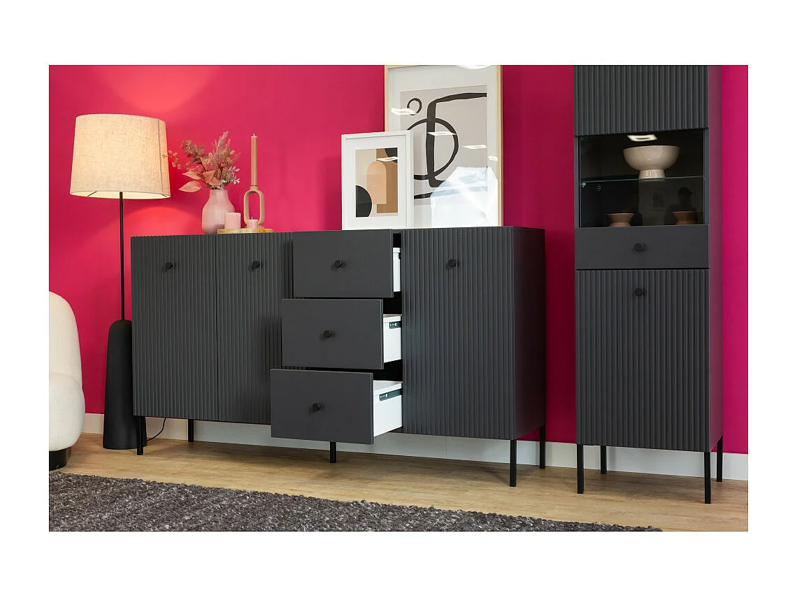 BUFFET BAS VIENA 3 Portes - 3 Tiroirs Gris