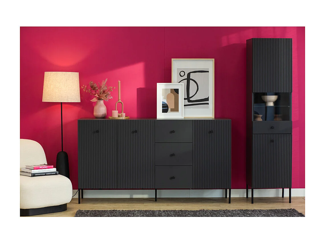 BUFFET BAS VIENA 3 Portes - 3 Tiroirs Gris