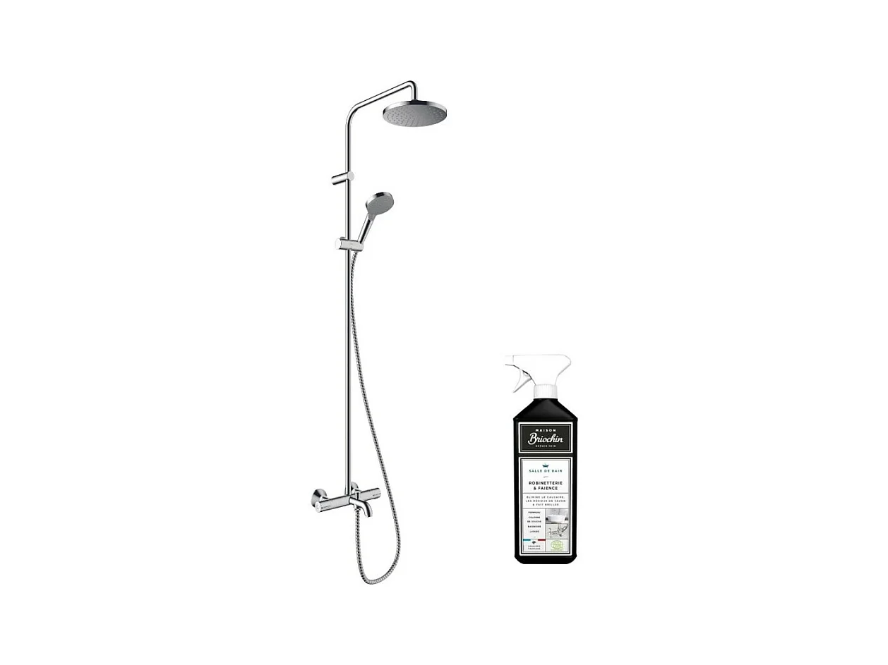 Colonne bain douche thermostatique HANSGROHE Vernis Blend 200 EcoSmart chromée + nettoyant Briochin