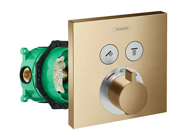 Façade pour mitigeur thermostatique encastré HANSGROHE ShowerSelect avec 2 fonctions bronze brossé et corps encastré iBox
