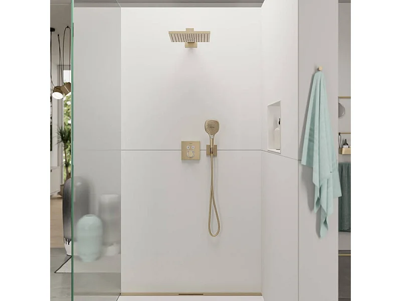 Façade pour mitigeur thermostatique encastré HANSGROHE ShowerSelect avec 2 fonctions bronze brossé et corps encastré iBox