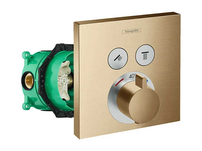 Façade pour mitigeur thermostatique encastré HANSGROHE ShowerSelect avec 2 fonctions bronze brossé et corps encastré iBox