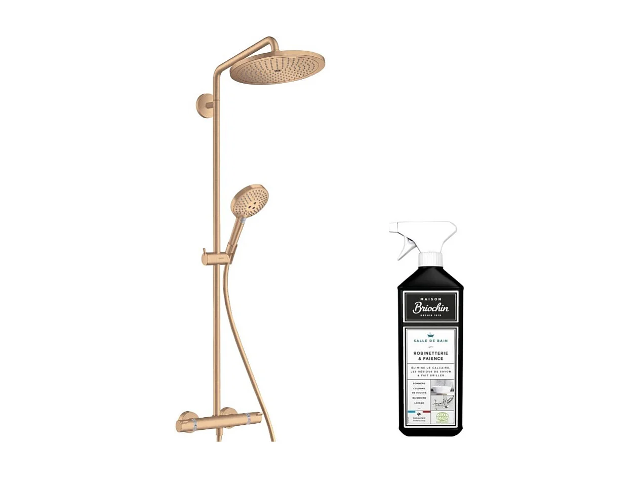 Colonne de douche thermostatique HANSGROHE Croma Select S 280 EcoSmart bronze brossée + nettoyant Briochin