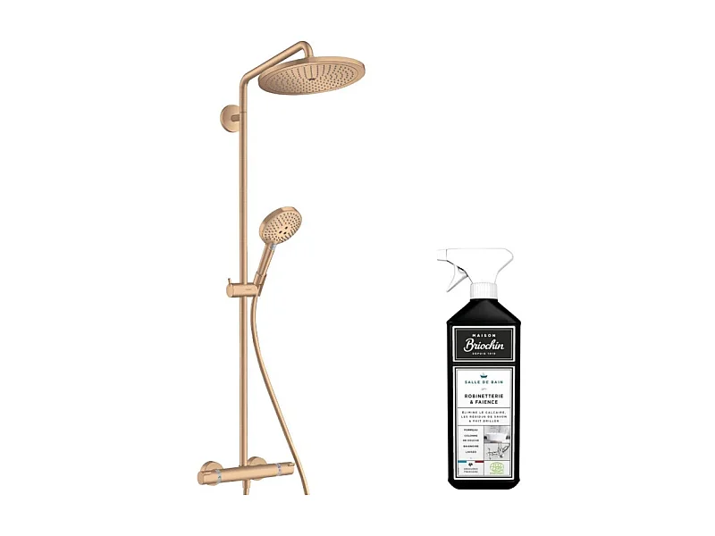 Colonne de douche thermostatique HANSGROHE Croma Select S 280 EcoSmart bronze brossée + nettoyant Briochin