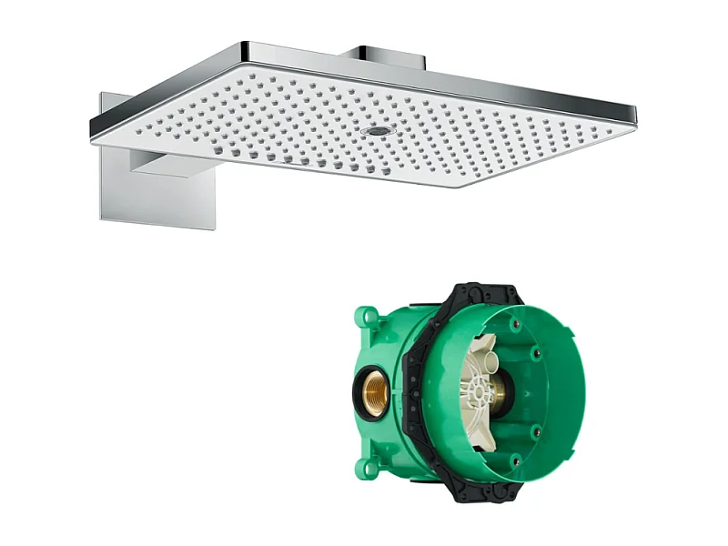 HANSGROHE Douche de tête 460 3jet avec bras de douche blanc/chromé avec corps encastré universel pour robtinetterie Ibox