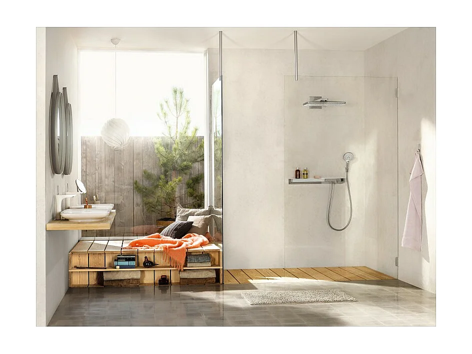 HANSGROHE Douche de tête 460 3jet avec bras de douche blanc/chromé avec corps encastré universel pour robtinetterie Ibox