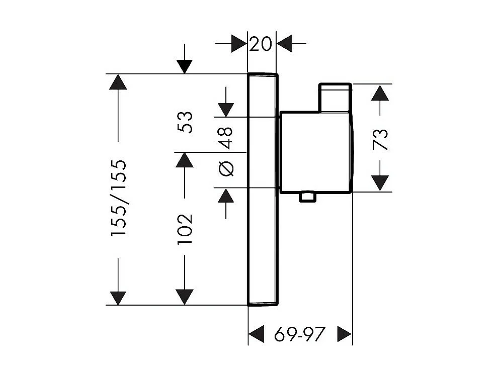 HANSGROHE Facade pour mitigeur encastré ShowerSelect haut débit sortie permanente robinet d'arrêt avec Corps encastré