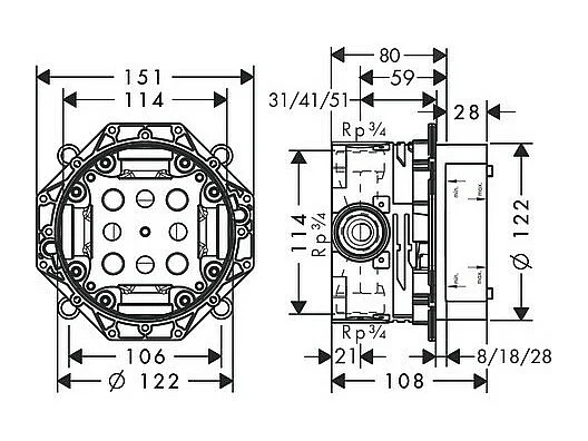 HANSGROHE Facade pour mitigeur encastré ShowerSelect haut débit sortie permanente robinet d'arrêt avec Corps encastré
