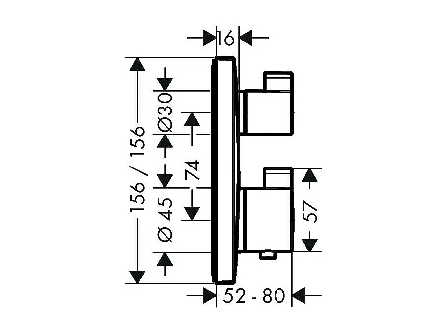 HANSGROHE Facade pour mitigeur thermostatique encastré Ecostat Square avec robinet d'arrêt chromé