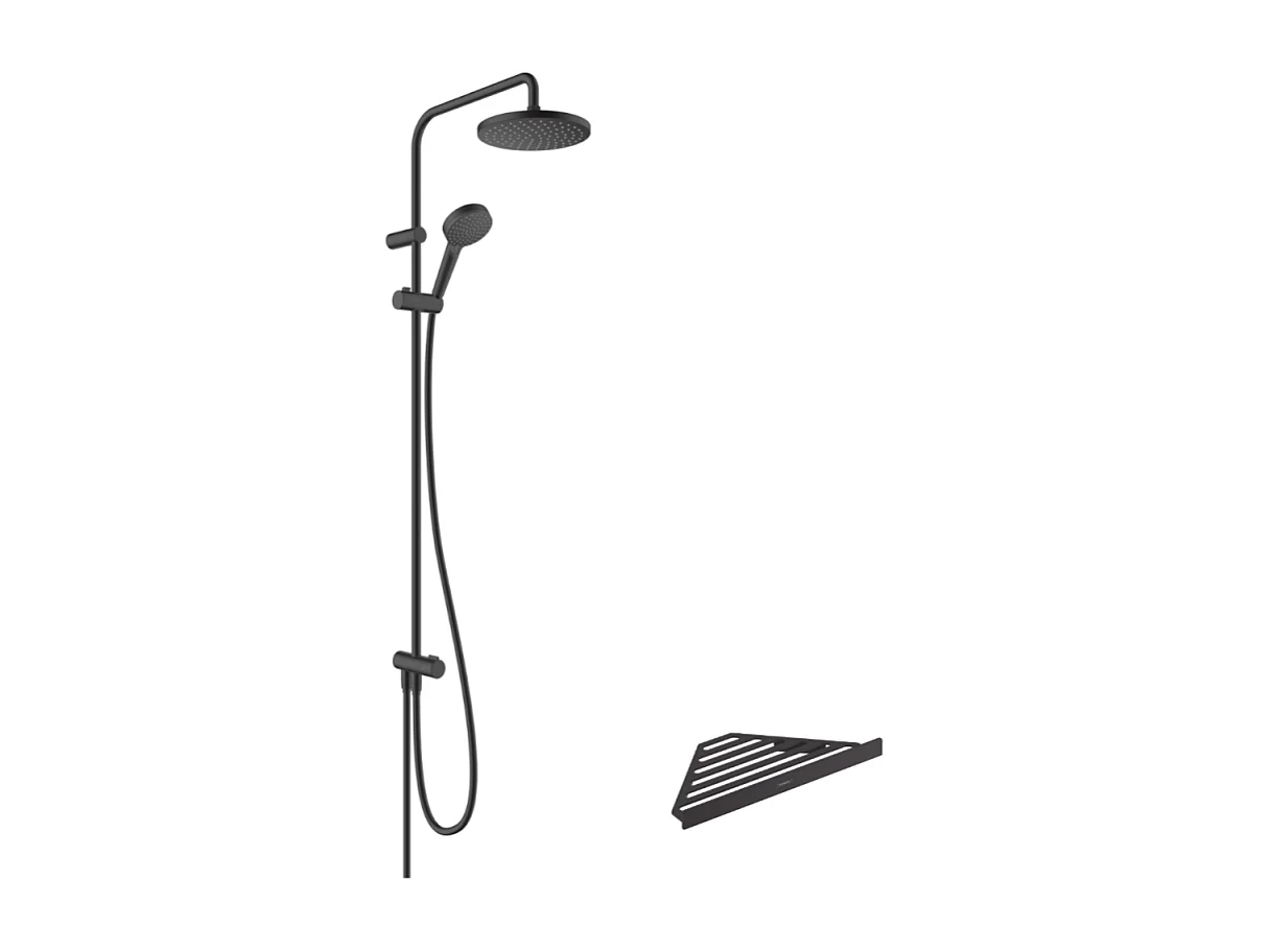 Colonne de douche ou bain douche sans mitigeur HANSGROHE Vernis Blend 200 noir mat + tablette AddStoris