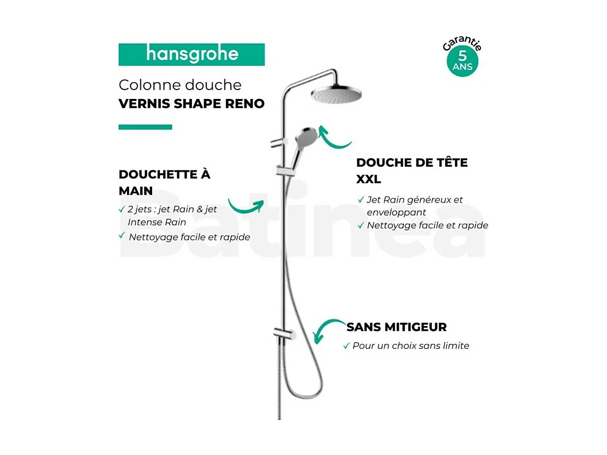Columna de ducha o ducha de baño sin mezclador HANSGROHE Vernis Blend 200 cromo