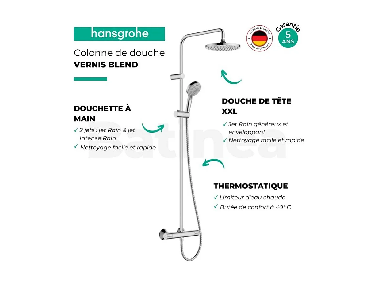 Colonne de douche thermostatique HANSGROHE Vernis Blend 200 chromé