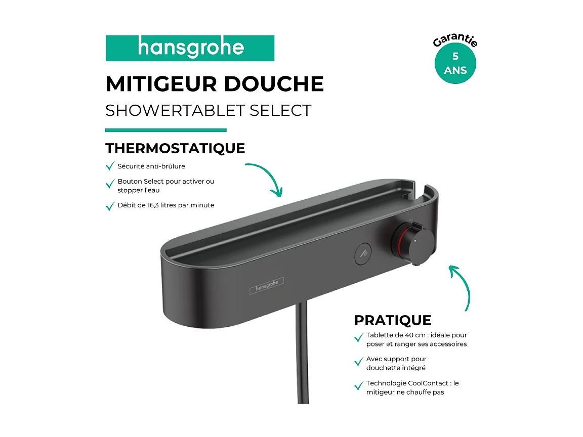 Mitigeur douche thermostatique HANSGROHE ShowerTablet Select 400 Noir mat