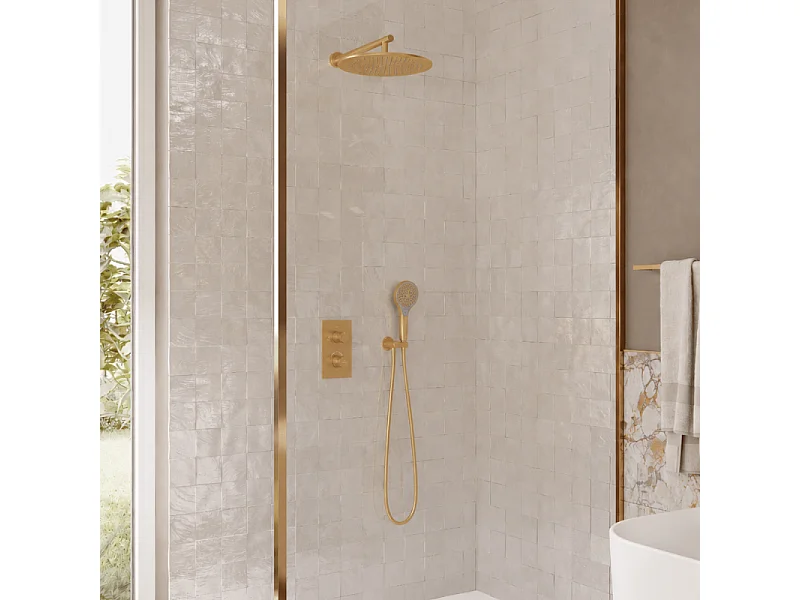 Bras mural pour douche de tête VILLEROY ET BOCH Universal rond Or brossé