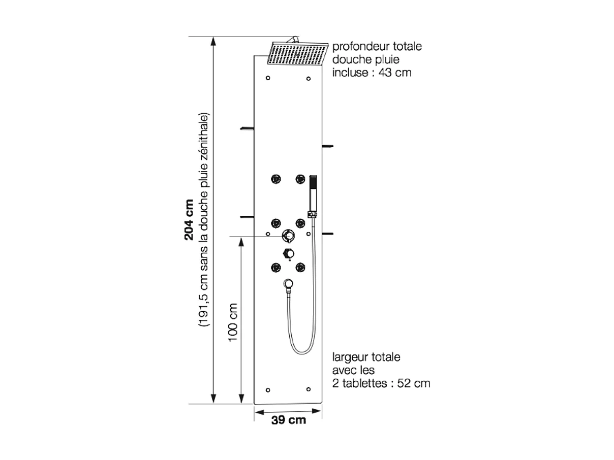 Colonne de douche hydromassante  KINEDO Aquaglass Noir