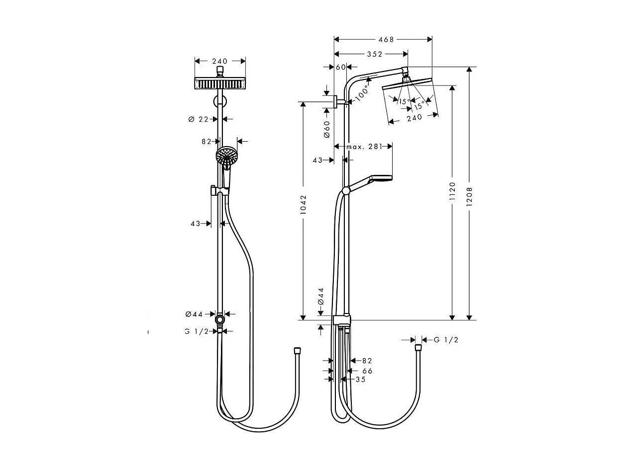 Colonne de douche ou bain douche sans mitigeur HANSGROHE Crometta E 280 EcoSmart chromé