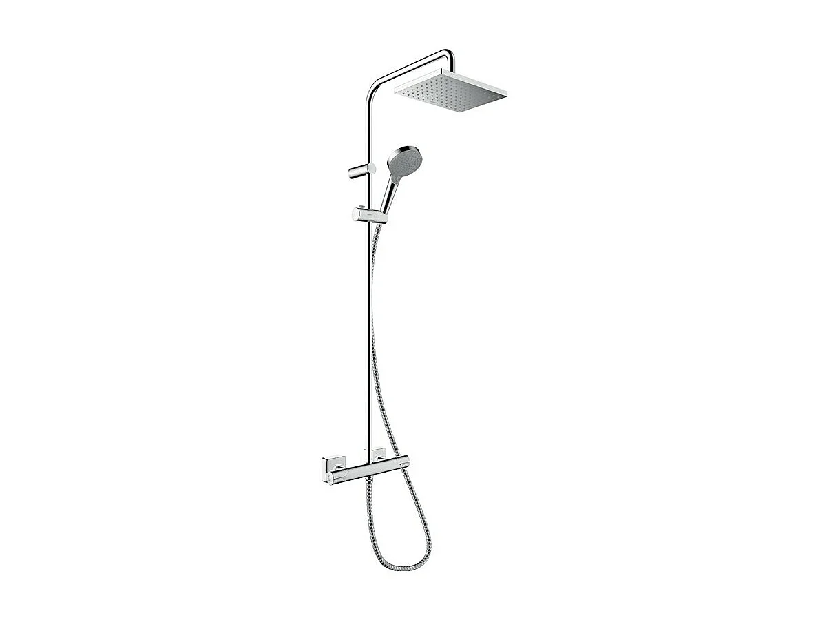 Colonne de douche thermostatique HANSGROHE Vernis Shape 230 Green chromé + tablette AddStoris